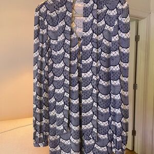 Mara Hoffman Signature Blue and White Dress with Mandarin Collar Size M